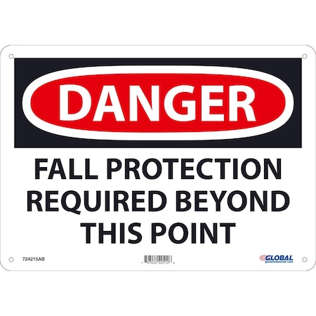Global Industrial Danger Fall Protection Required Beyond This Point, 10x14, Aluminum 724215AB